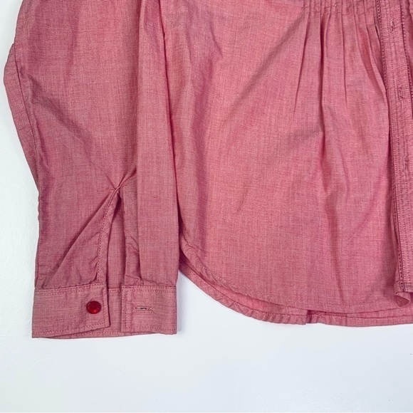 Victoria Secret Blouse Women Size Medium Button Down Pleading Long Sleeves Red - Picture 5 of 15